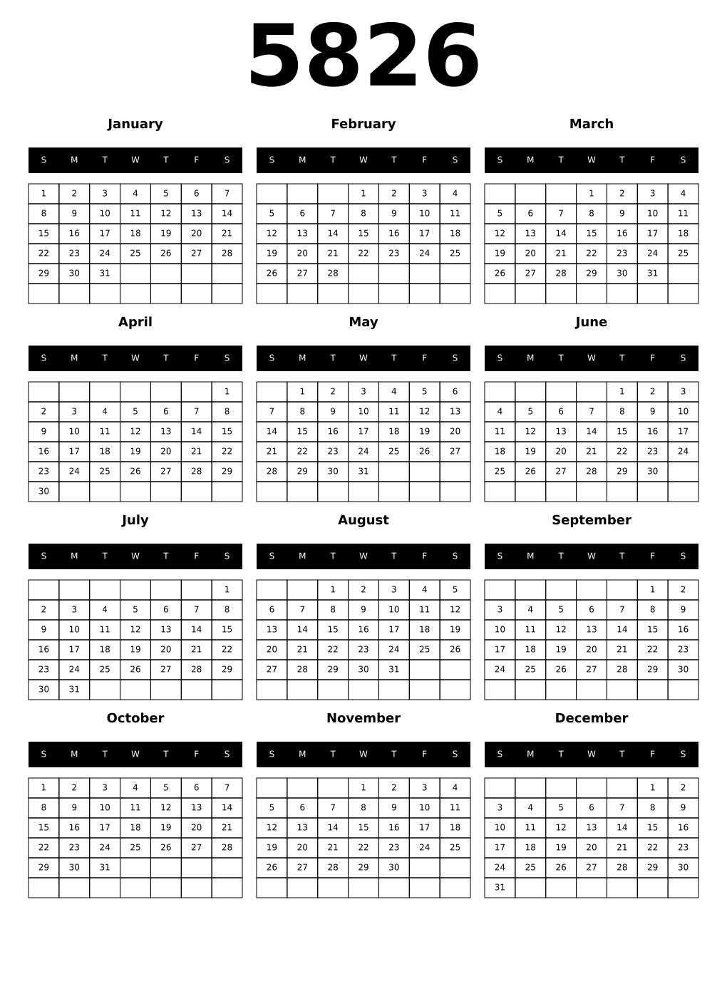 Printable 5826 Calendars