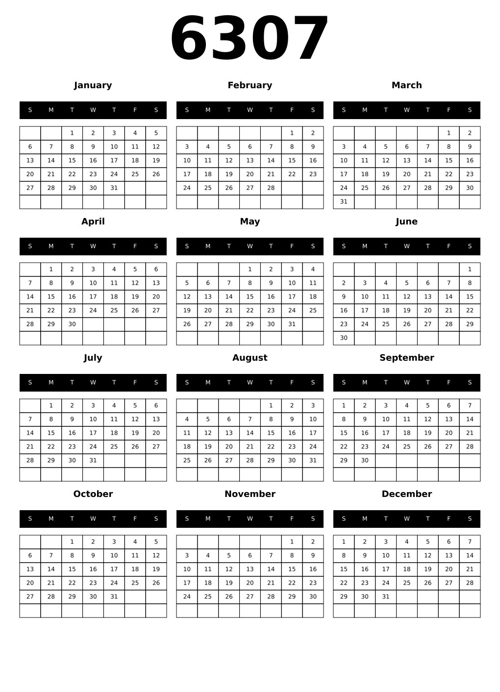 Printable 6307 Calendars