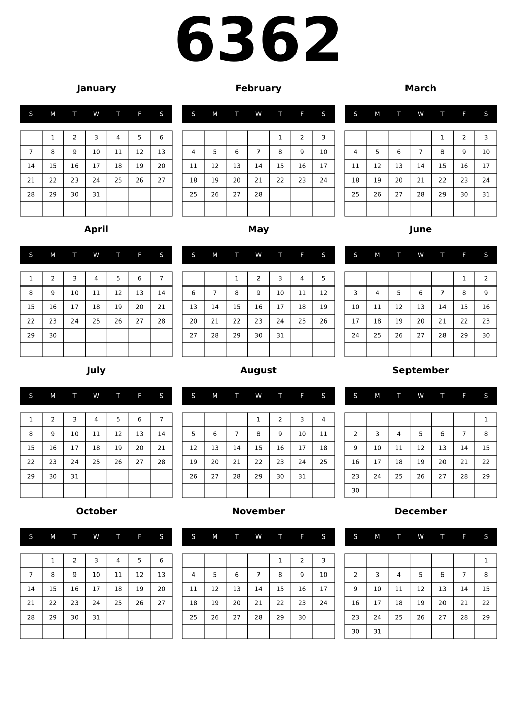 Printable 6362 Calendars