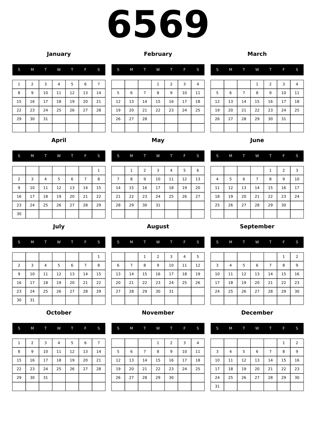 Printable 6569 Calendars
