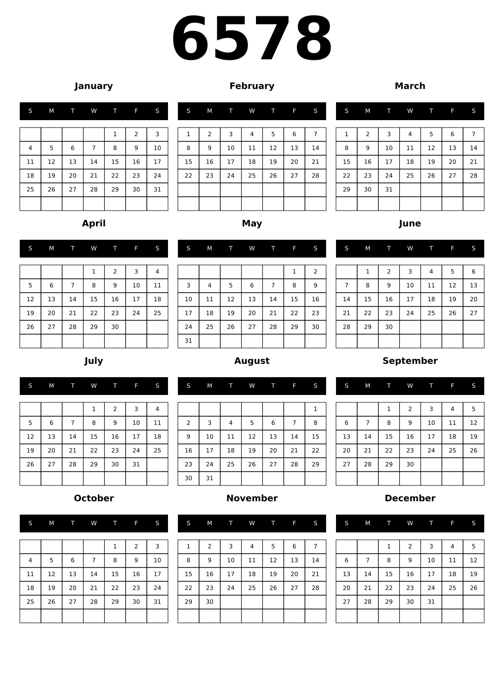 Printable 6578 Calendars
