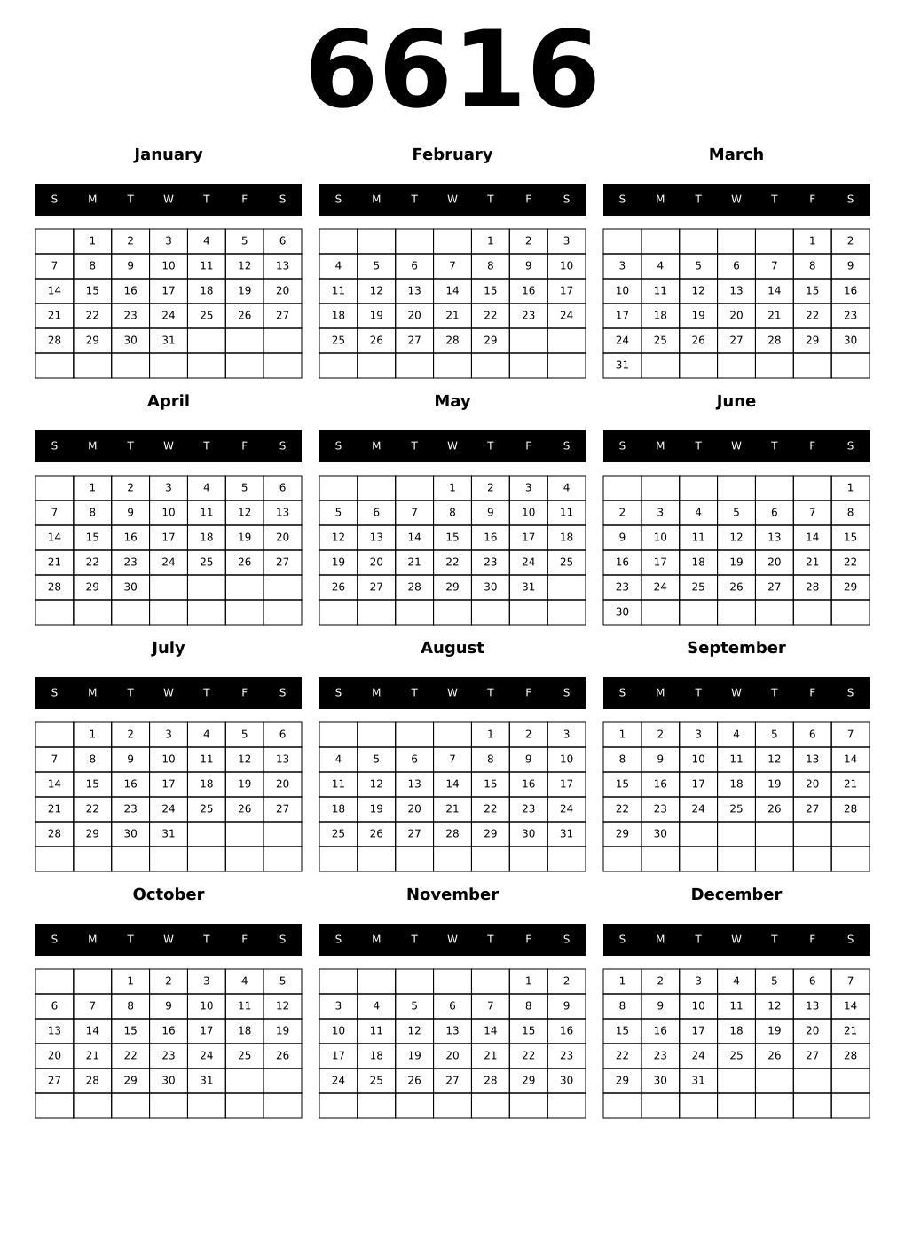 Printable 6616 Calendars