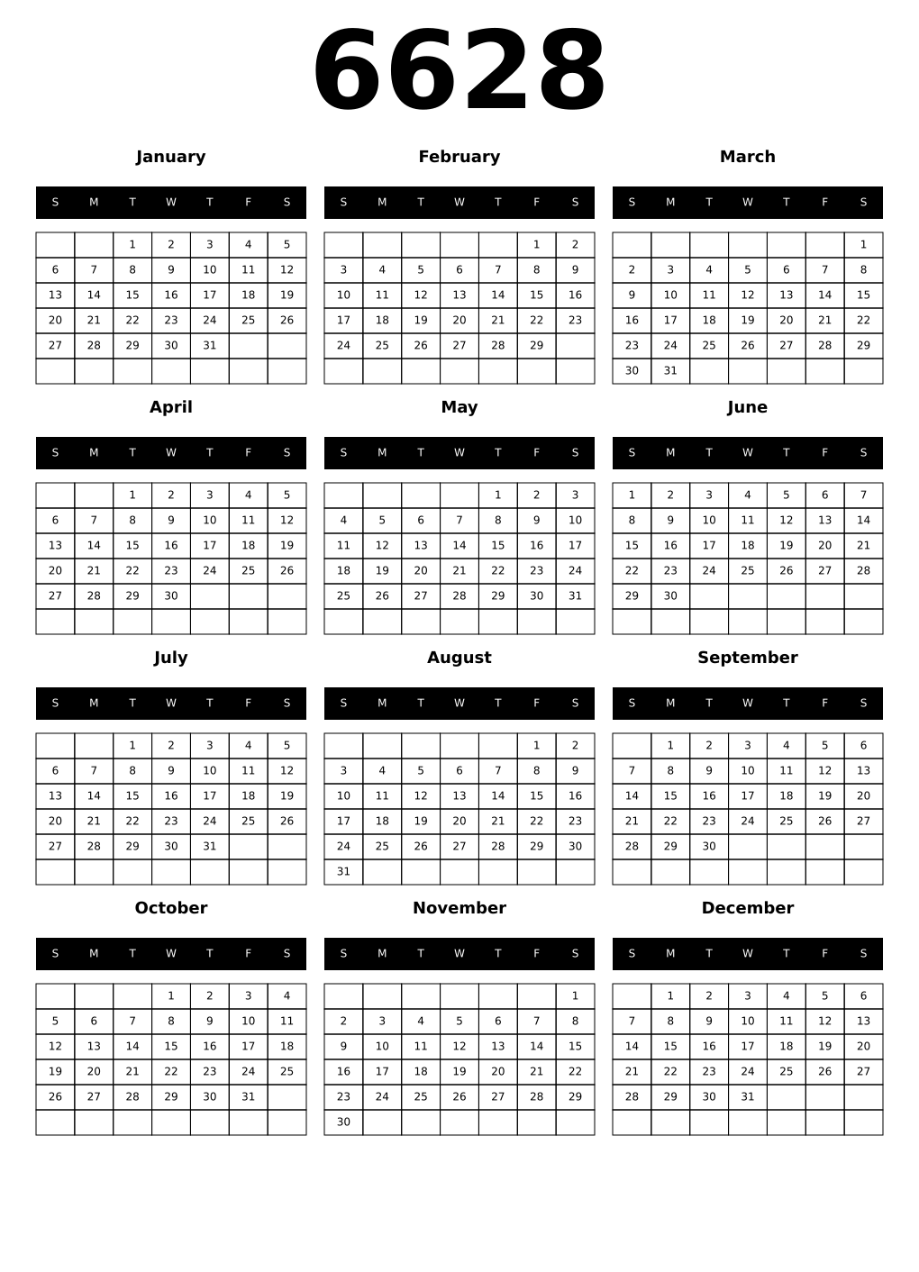 Printable 6628 Calendars