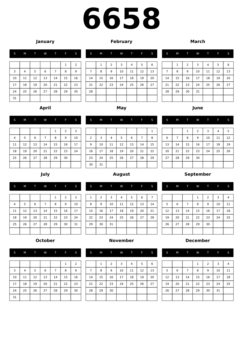 Printable 6658 Calendars