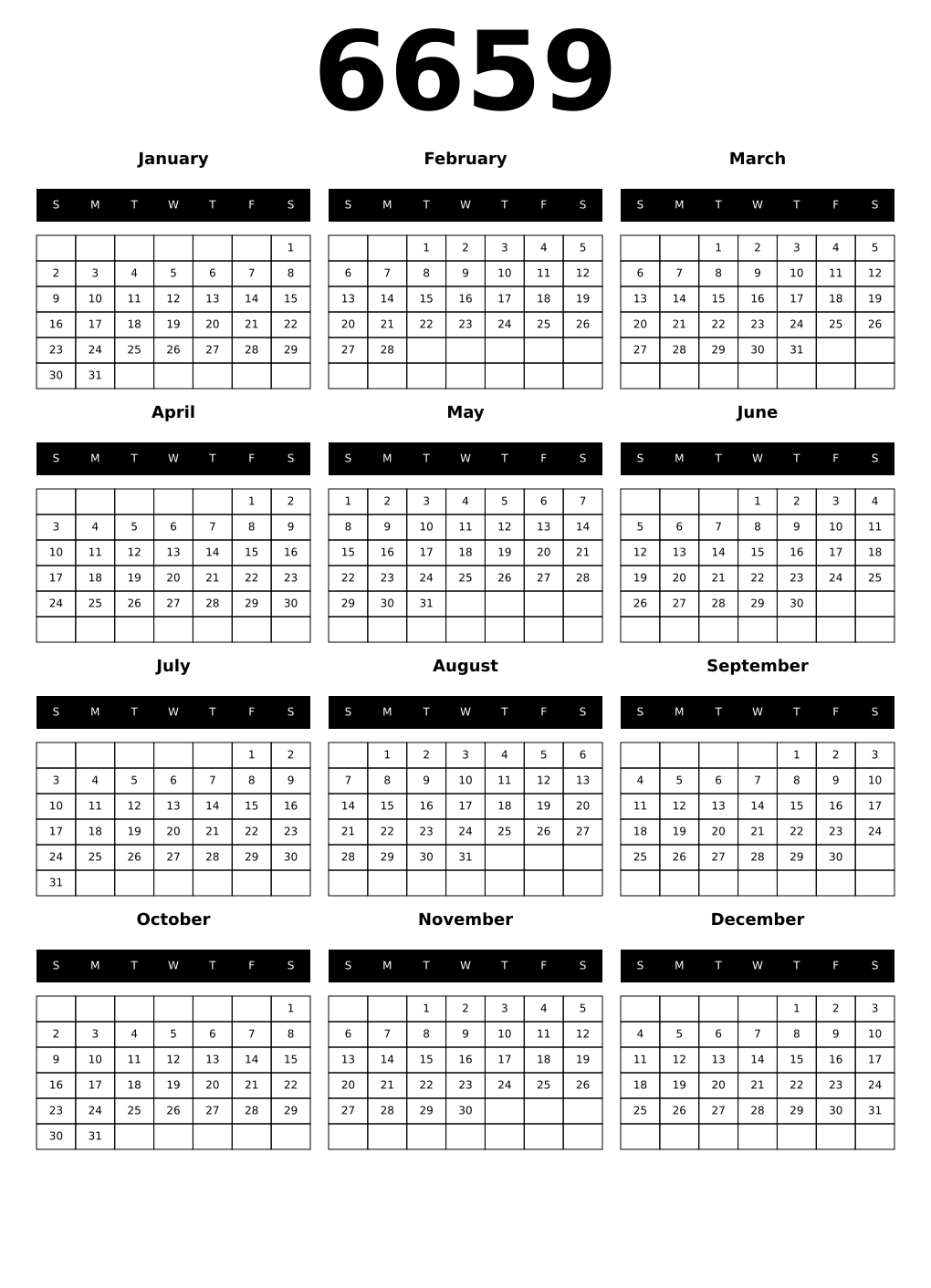 Printable 6659 Calendars
