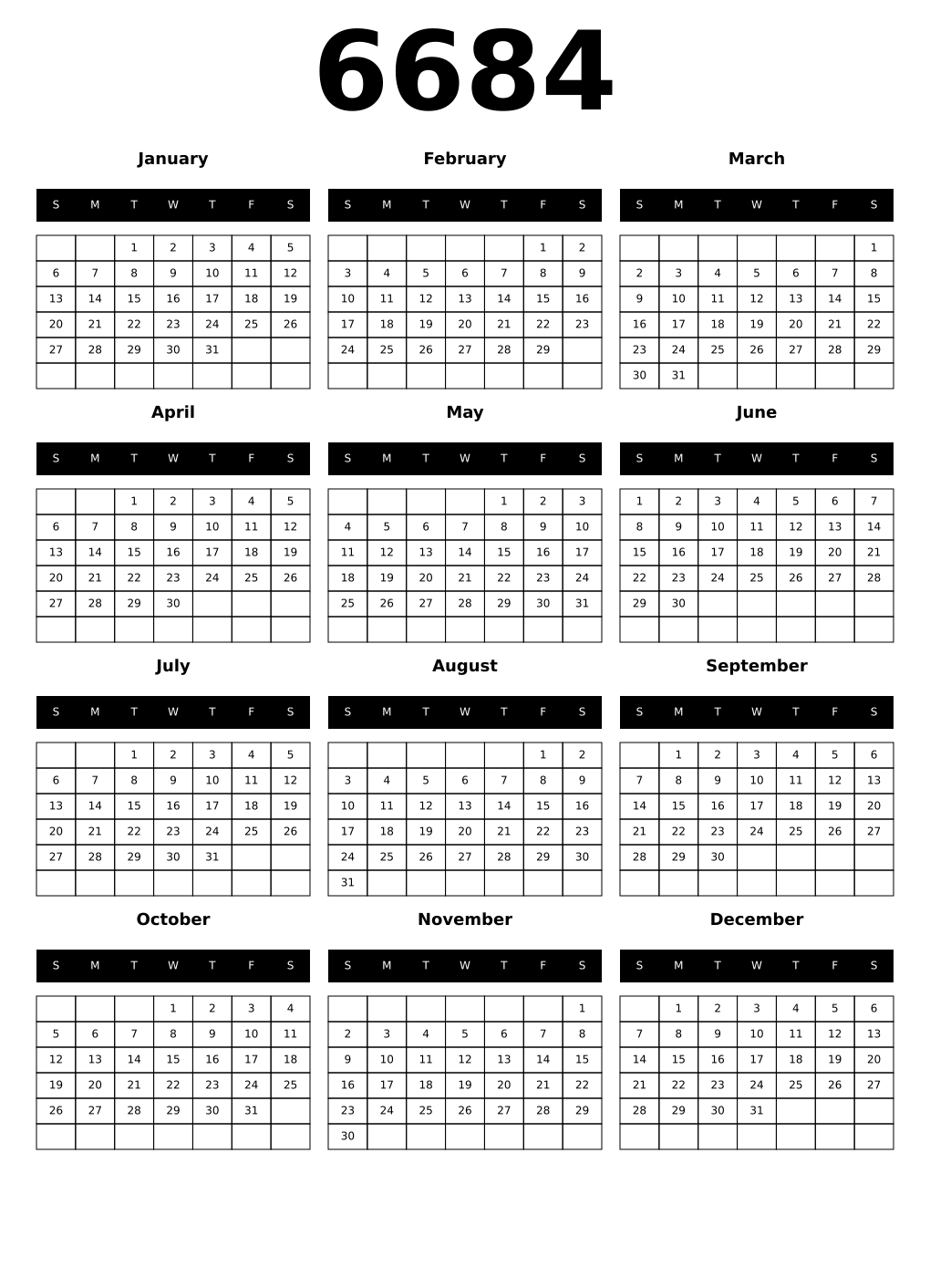 Printable 6684 Calendars