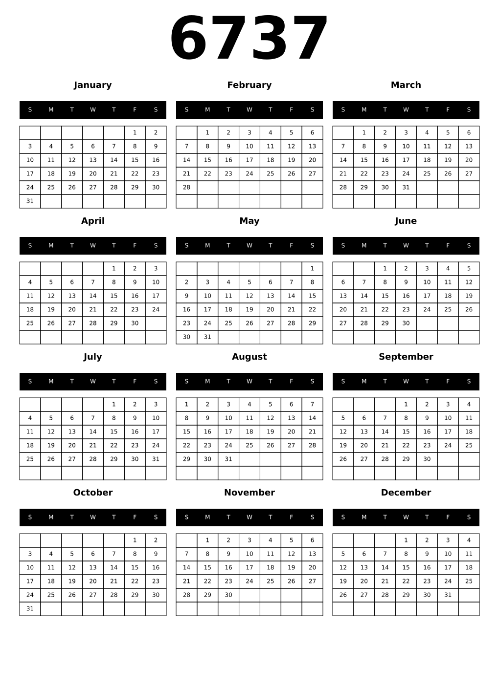 Printable 6737 Calendars