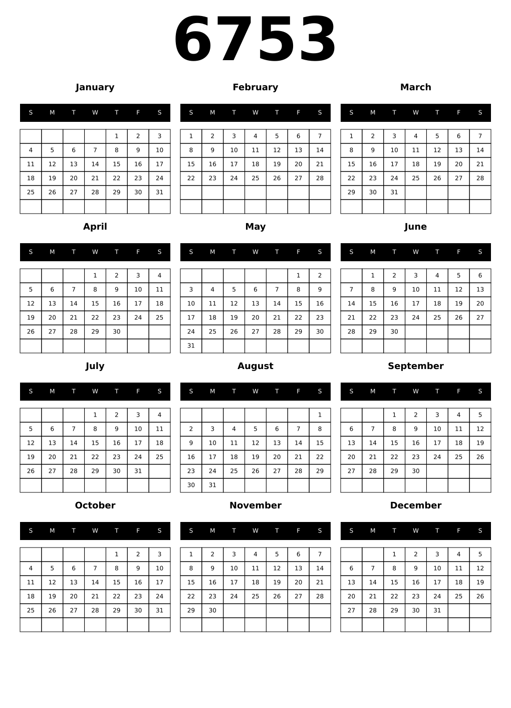 Printable 6753 Calendars