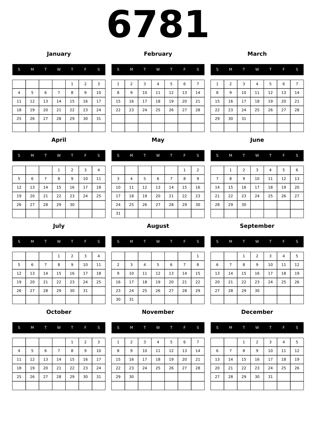 Printable 6781 Calendars
