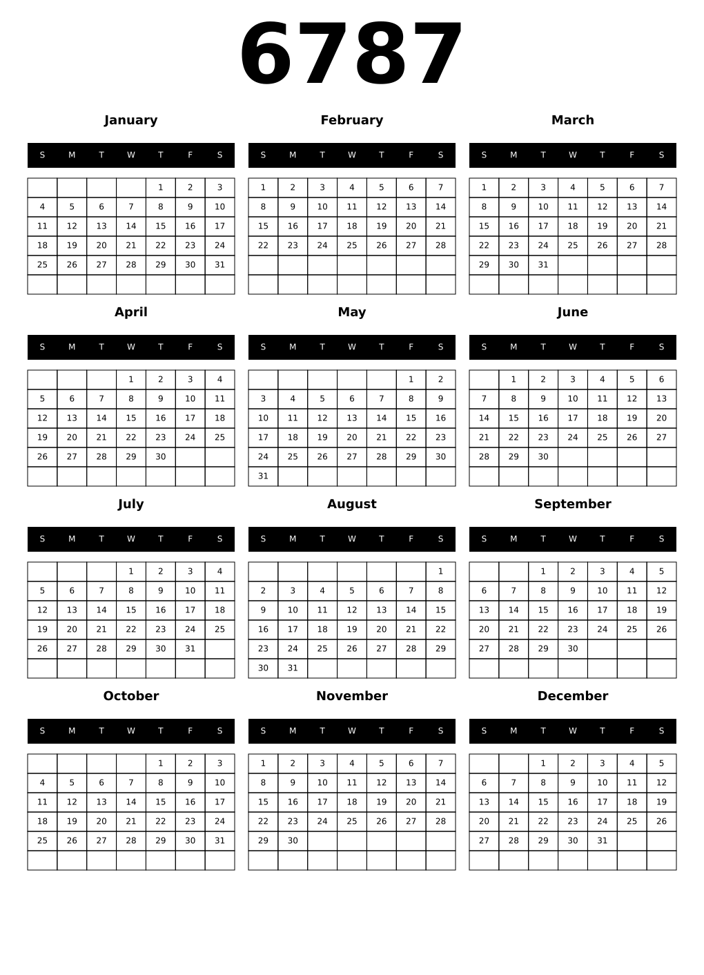 Printable 6787 Calendars