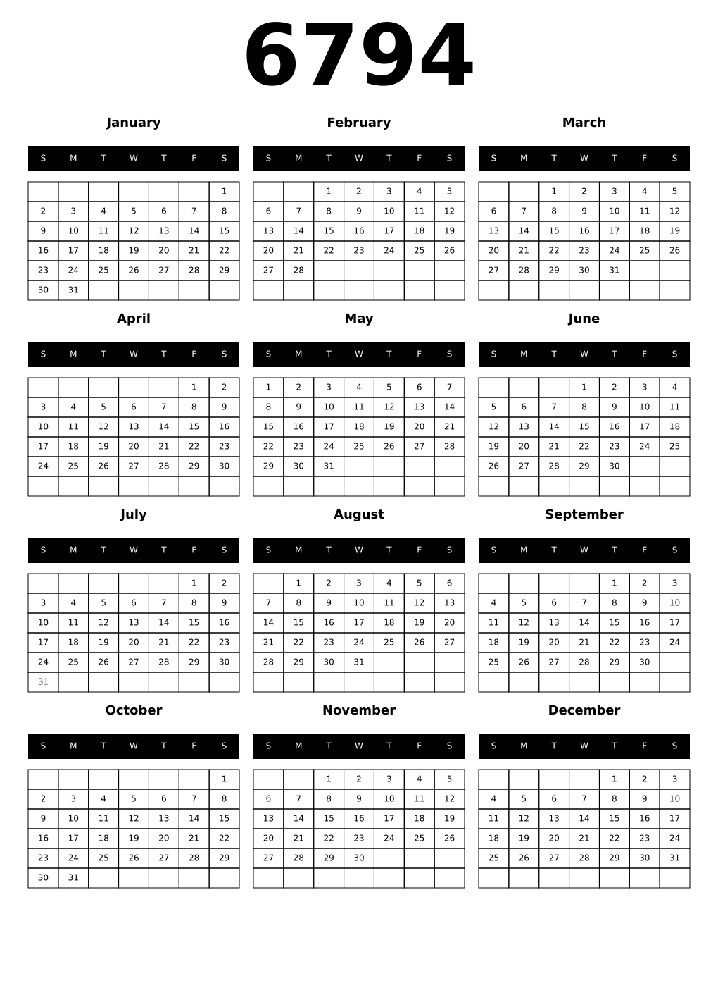 Printable 6794 Calendars