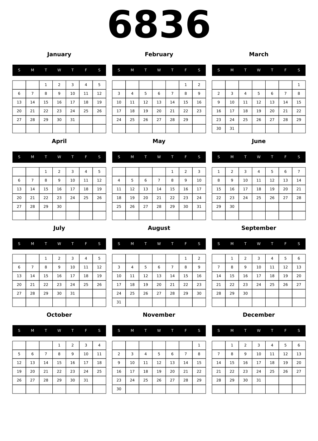 Printable 6836 Calendars