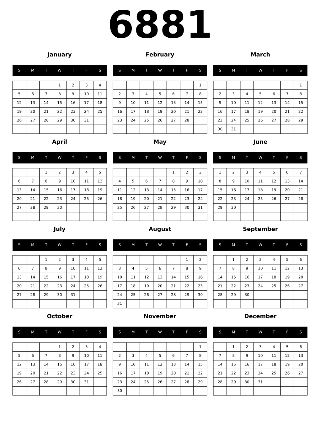 Printable 6881 Calendars