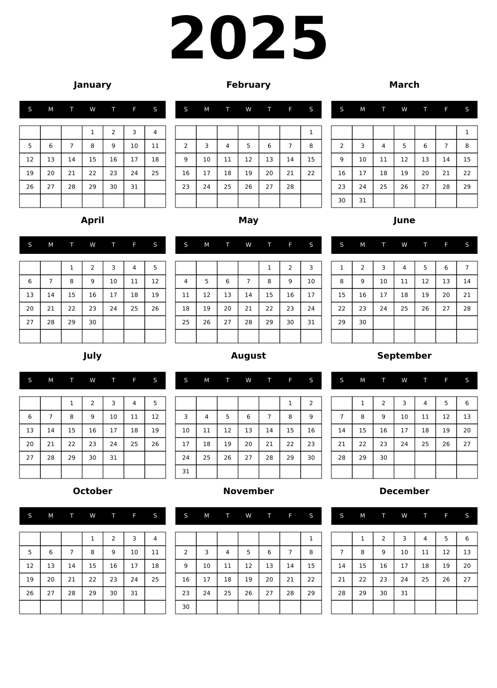 Printable 2025 Calendars