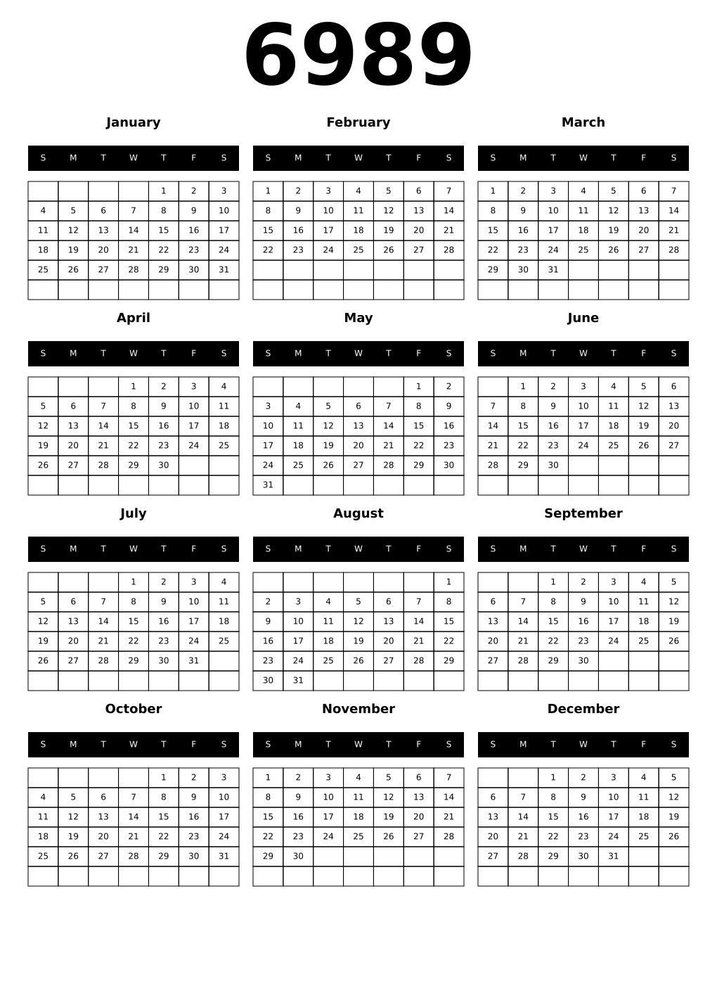 Printable 6989 Calendars