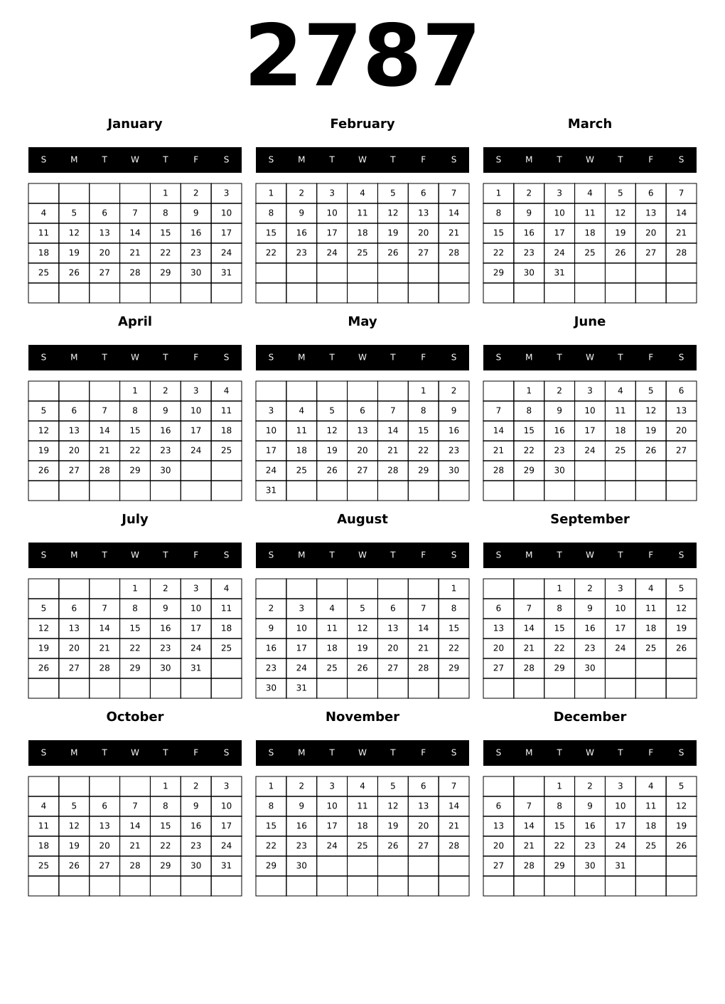 Printable 2787 Calendars