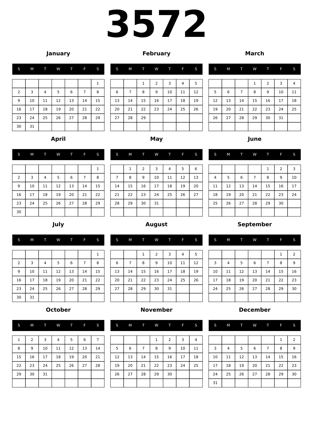 Printable 3572 Calendars