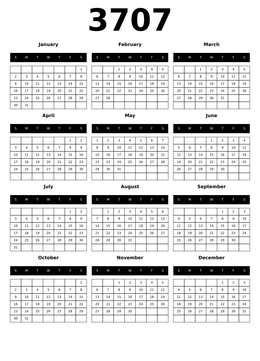 Printable 3707 Calendars