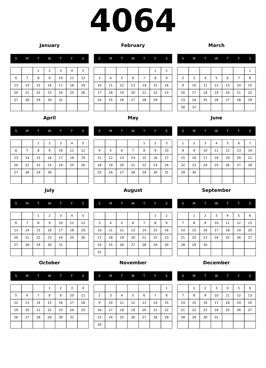 Printable 4064 Calendars