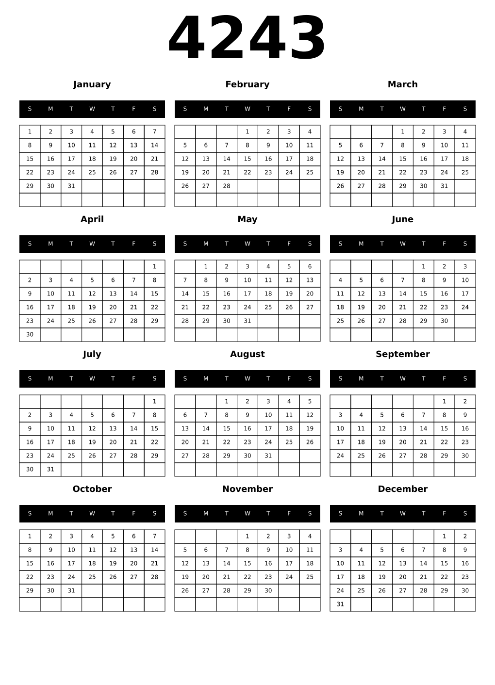 Printable 4243 Calendars