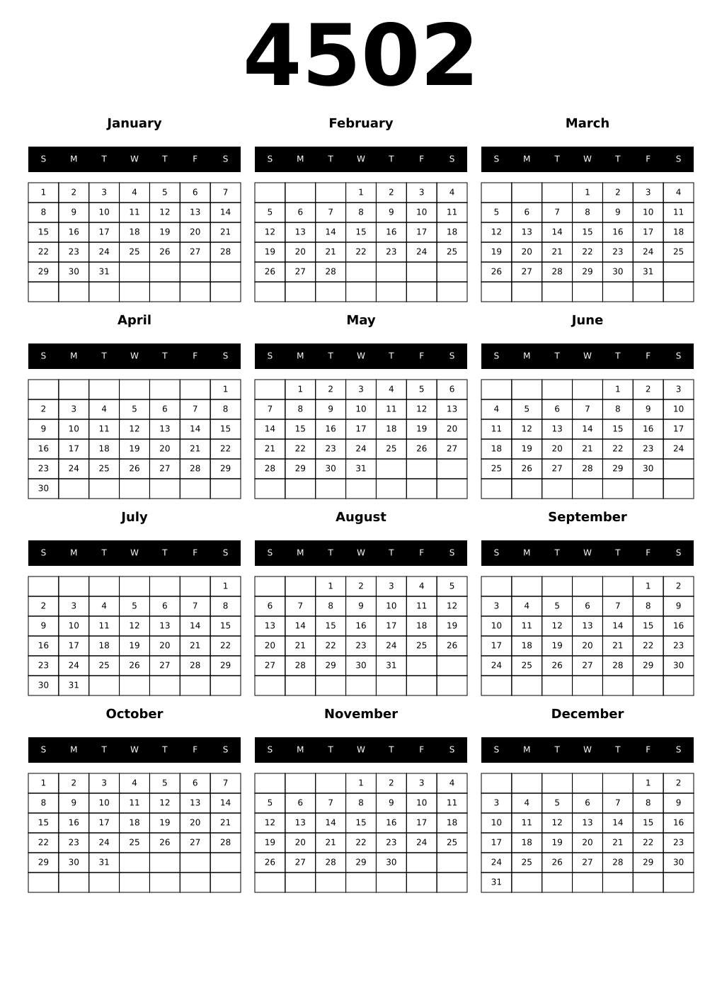 Printable 4502 Calendars