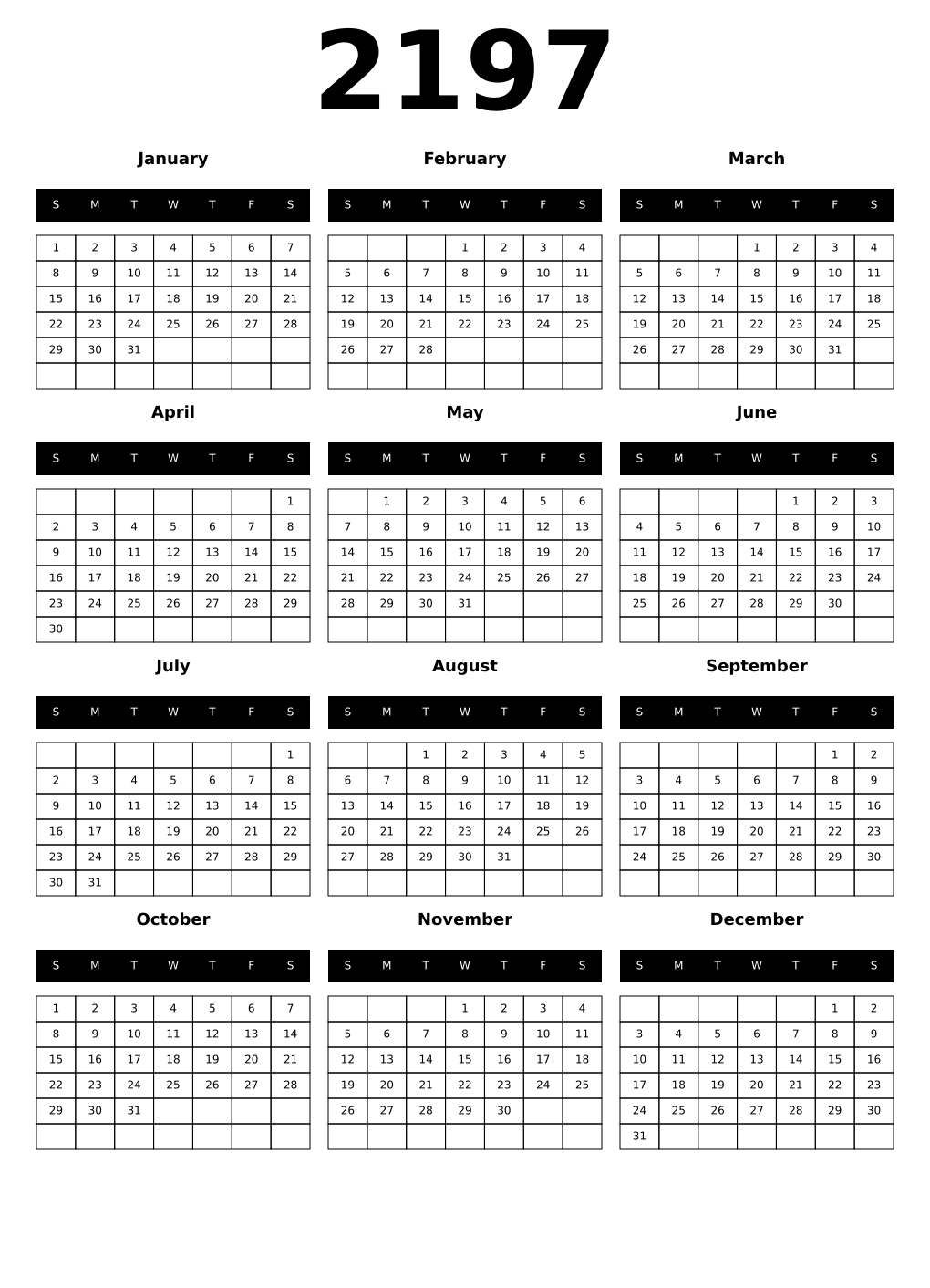 Printable 2197 Calendars