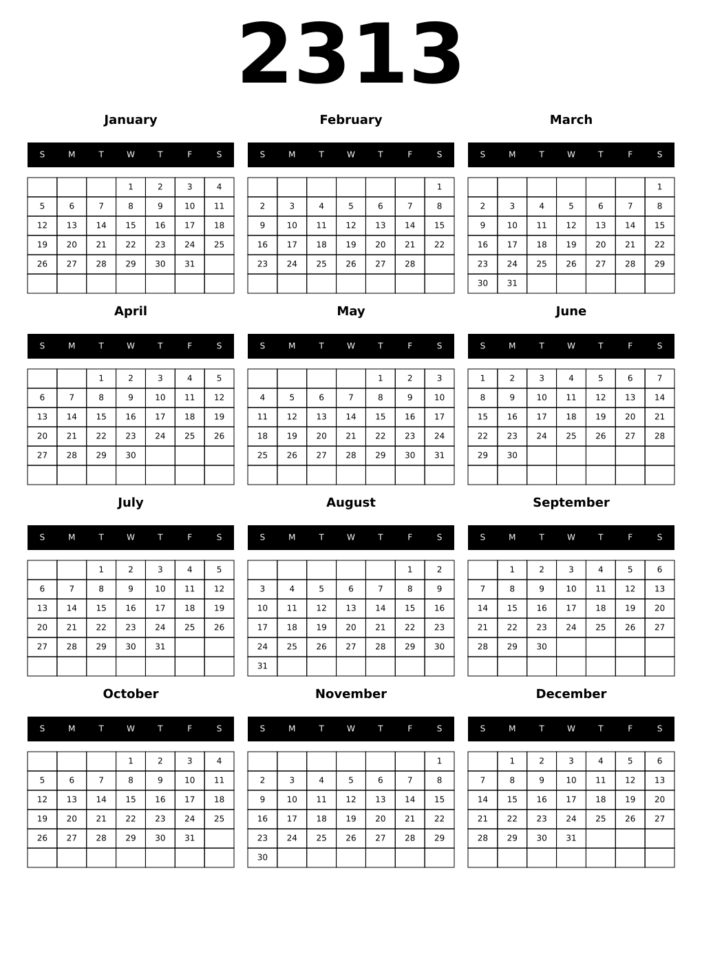 Printable 2313 Calendars