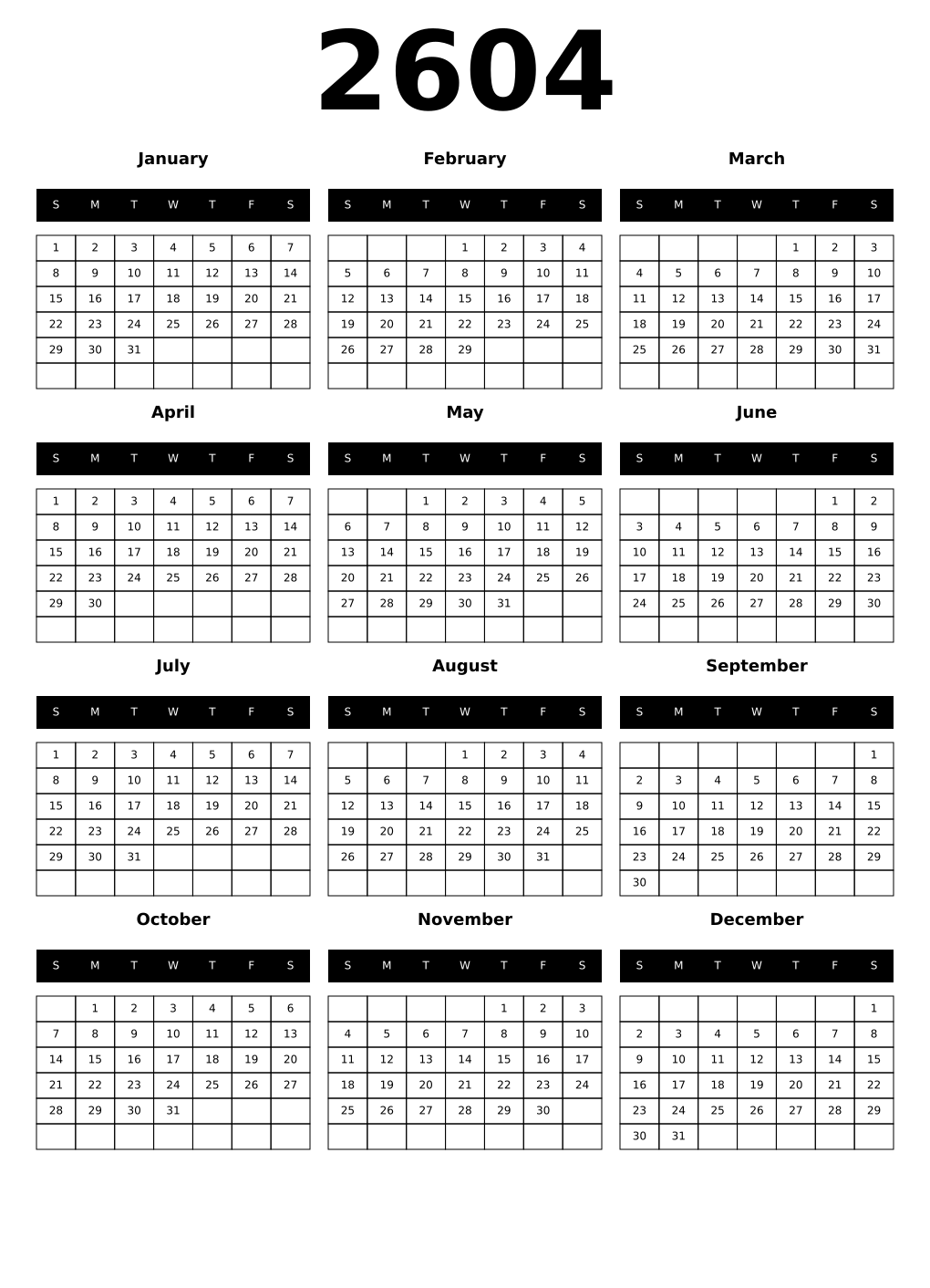 Printable 2604 Calendars