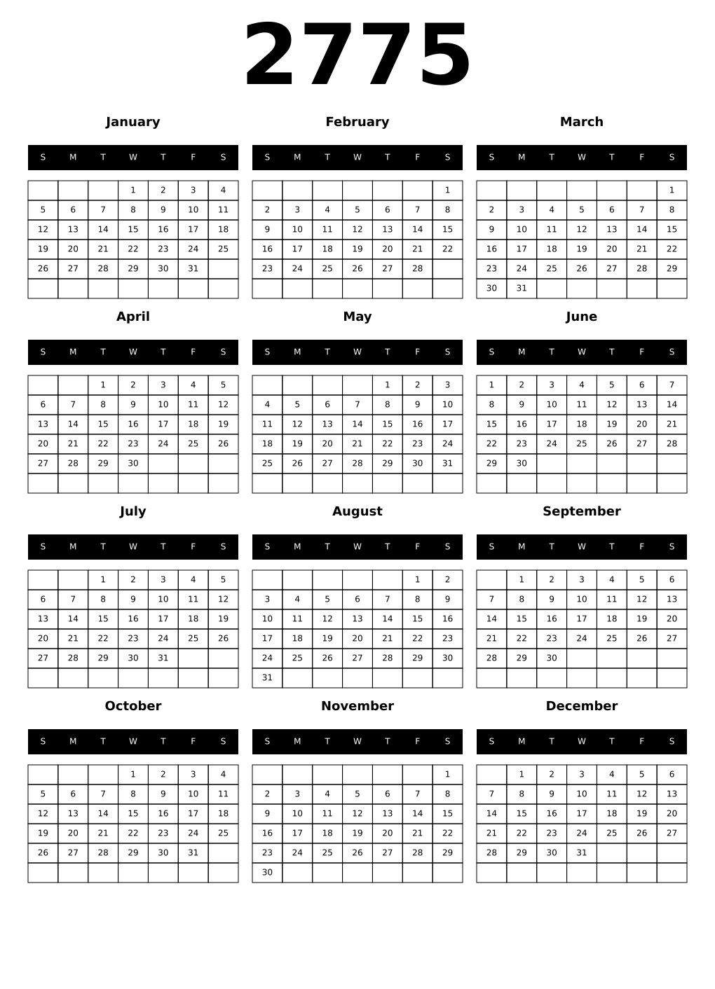 Printable 2775 Calendars