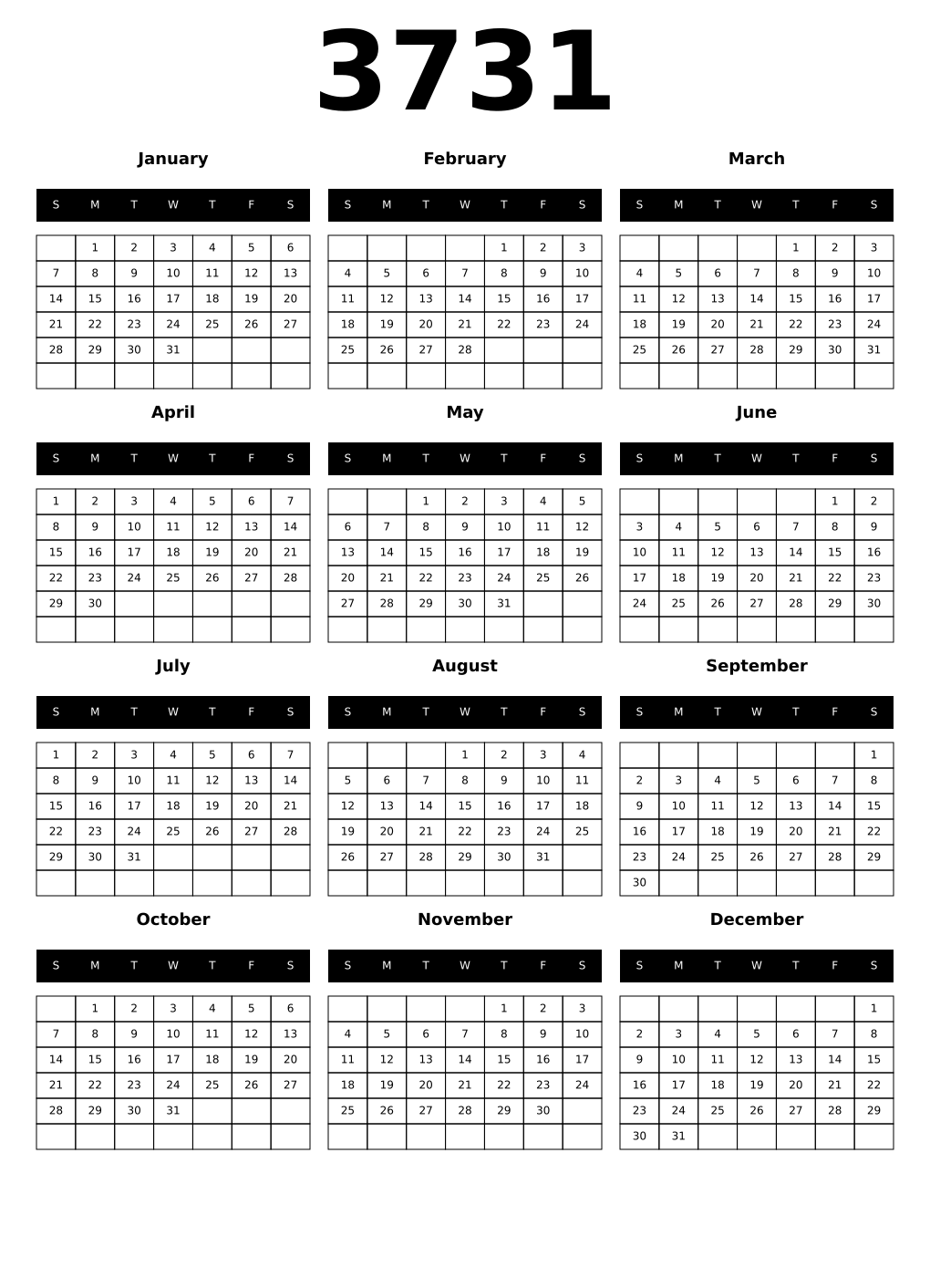 Printable 3731 Calendars