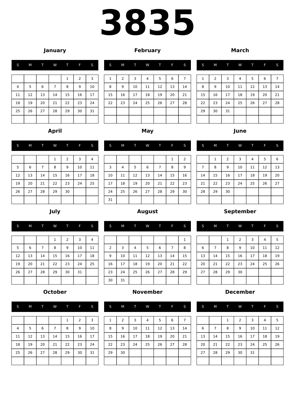 Printable 3835 Calendars