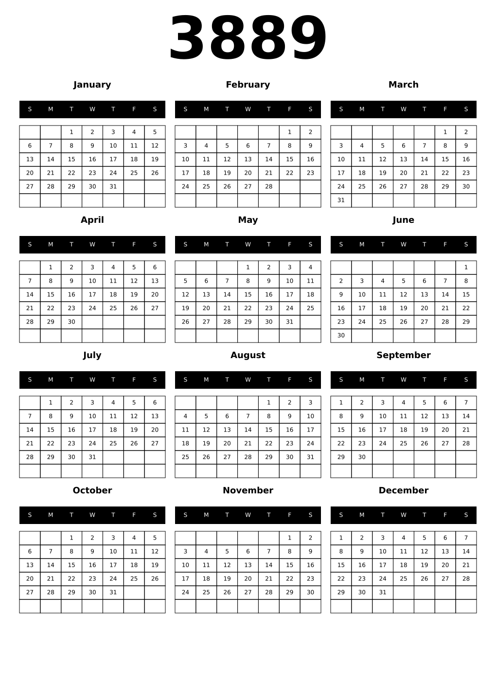 Printable 3889 Calendars