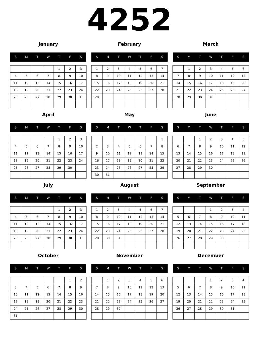 Printable 4252 Calendars