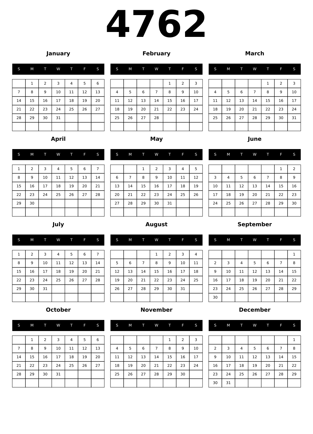 Printable 4762 Calendars