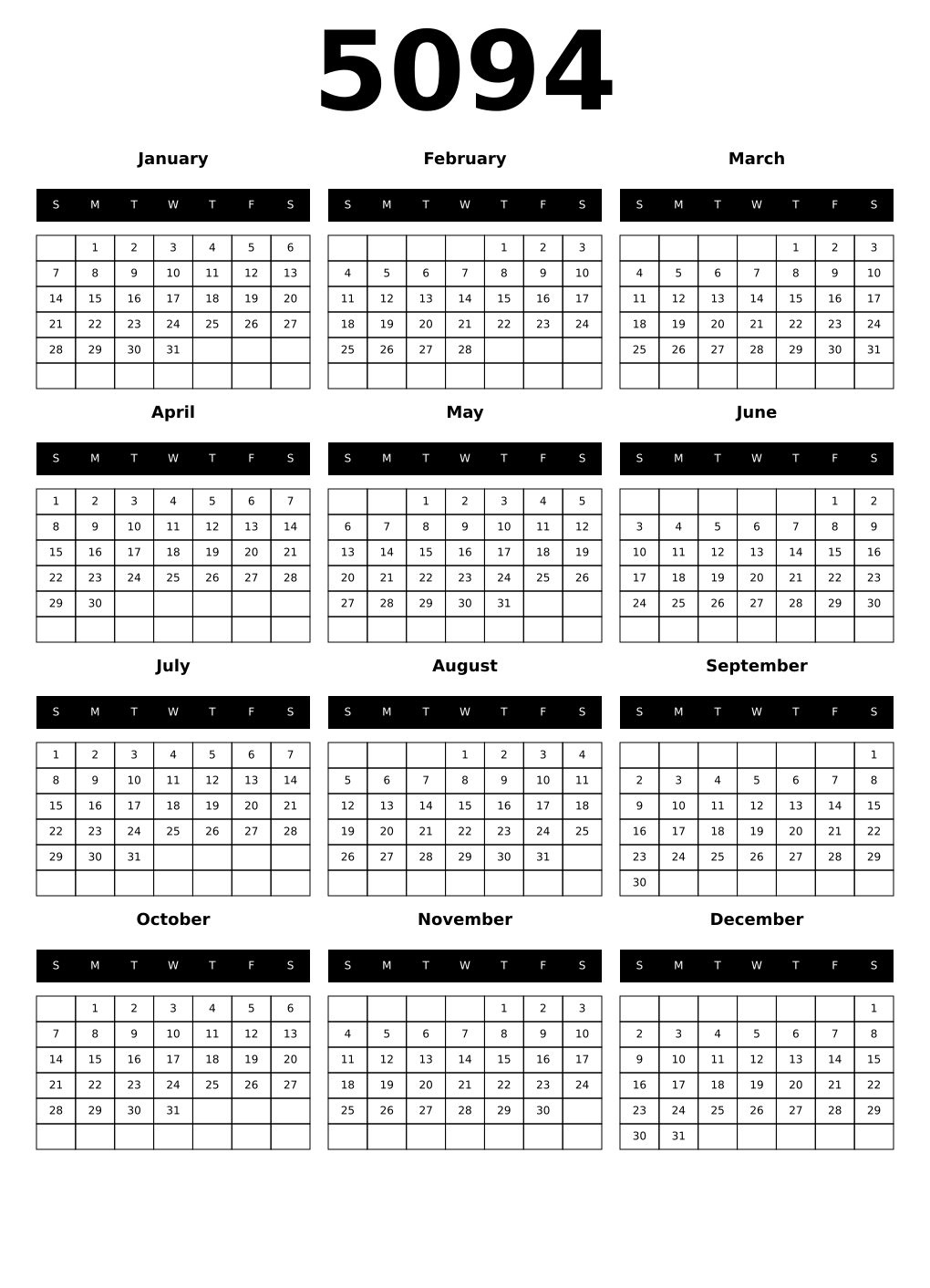 Printable 5094 Calendars