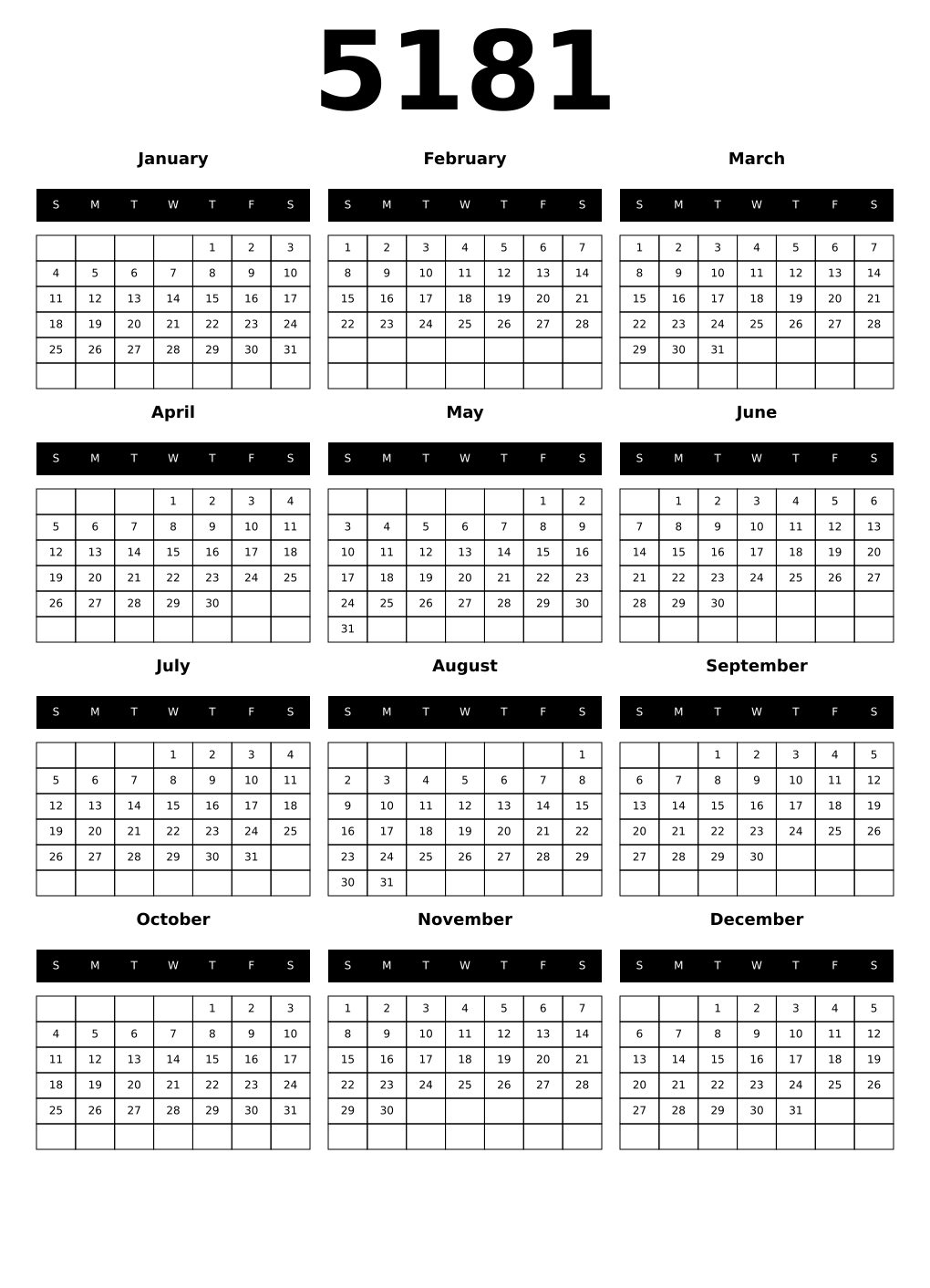 Printable 5181 Calendars