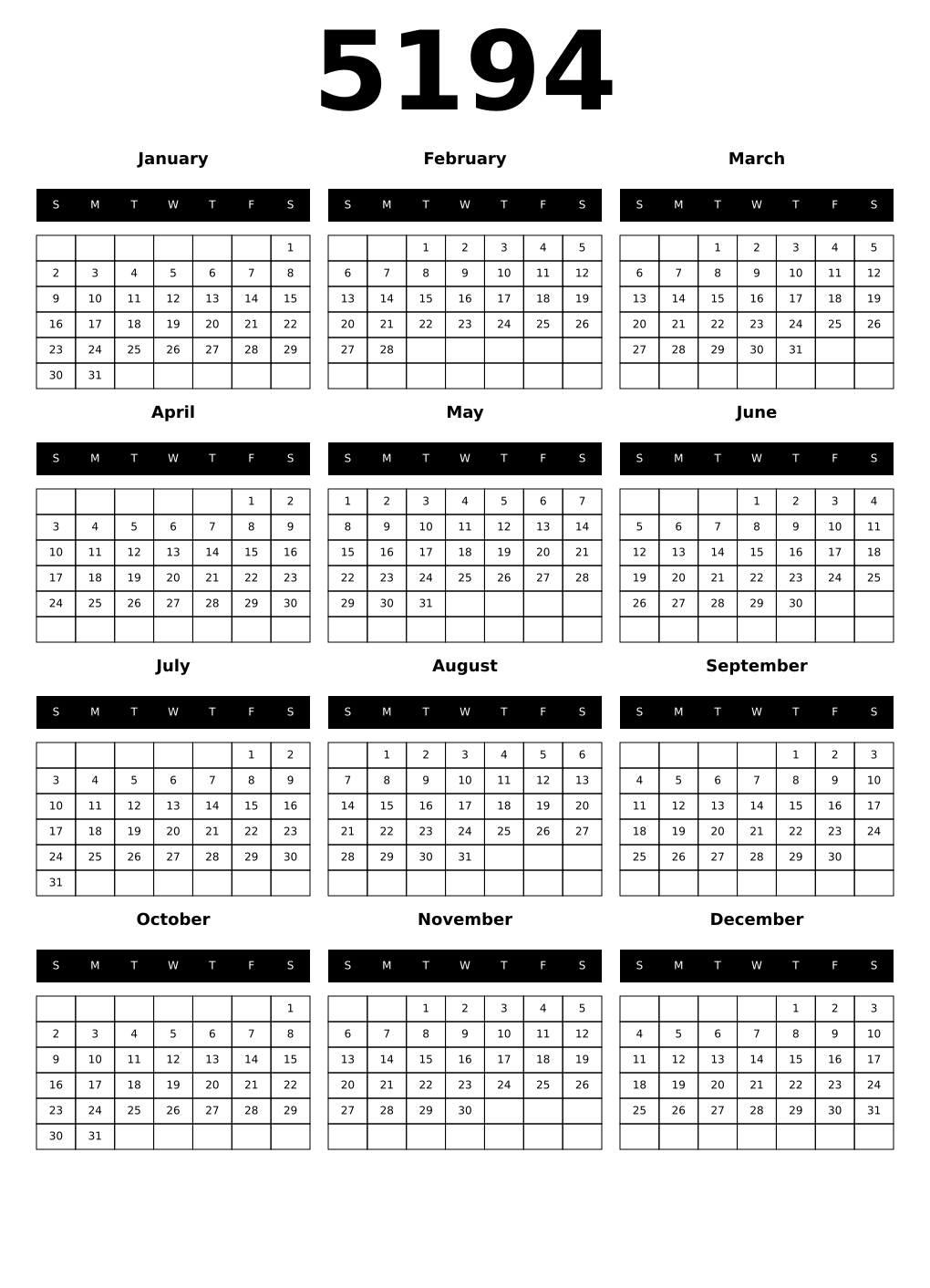 Printable 5194 Calendars