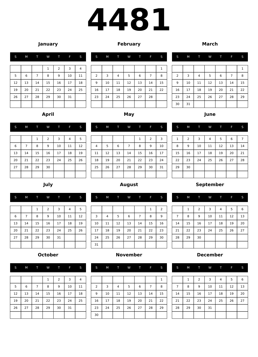 Printable 4481 Calendars