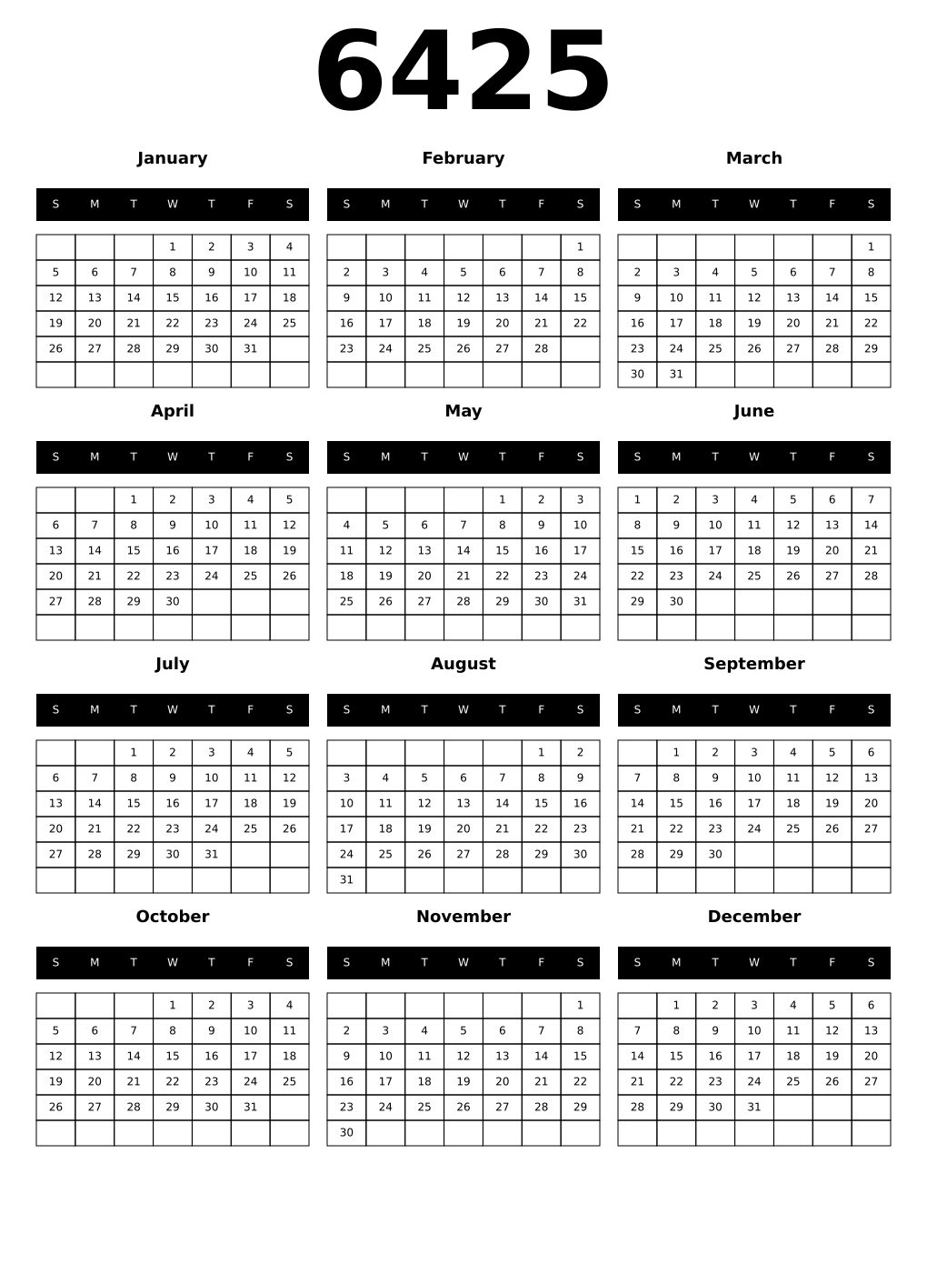 Printable 6425 Calendars