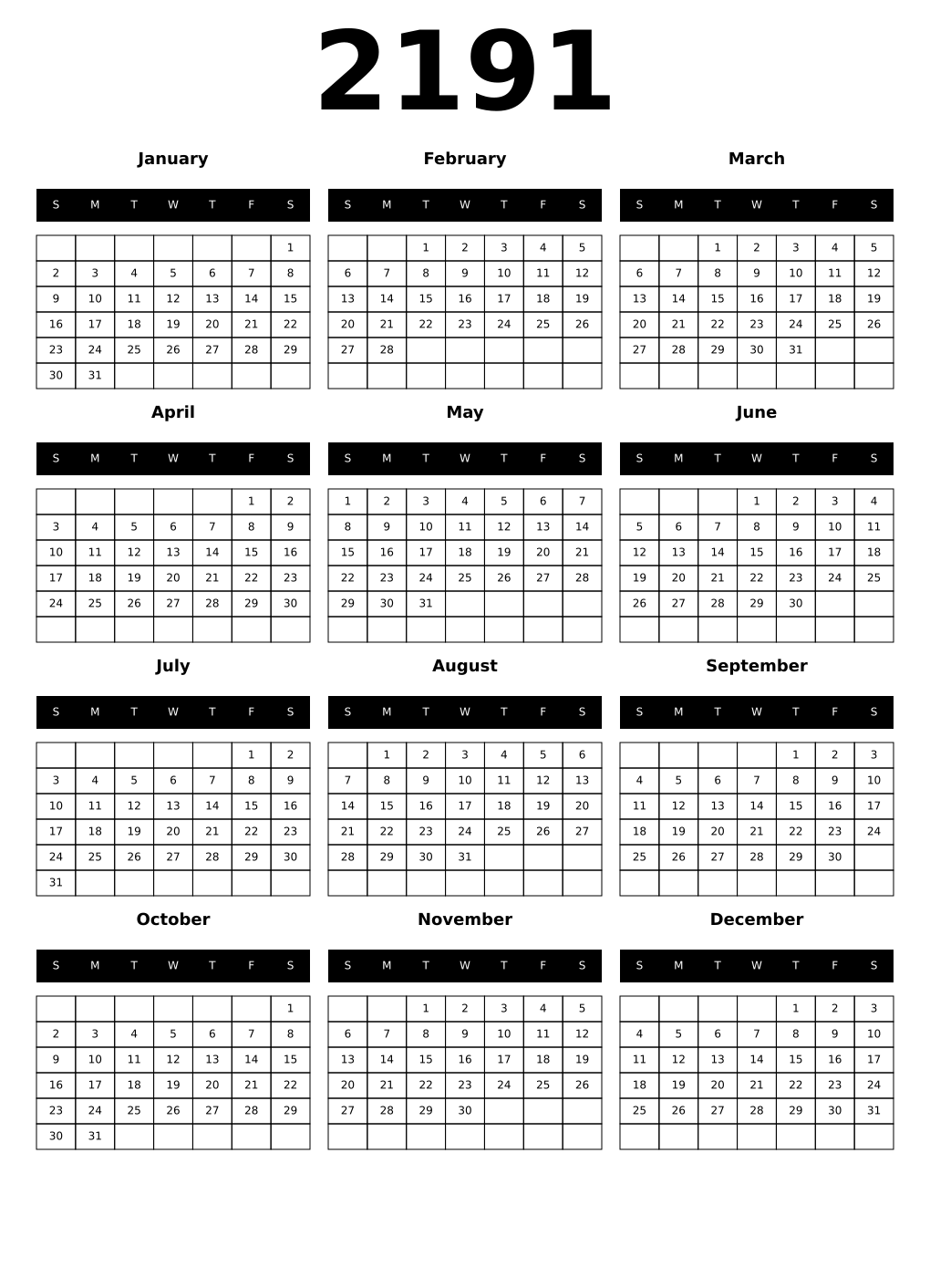 Printable 2191 Calendars