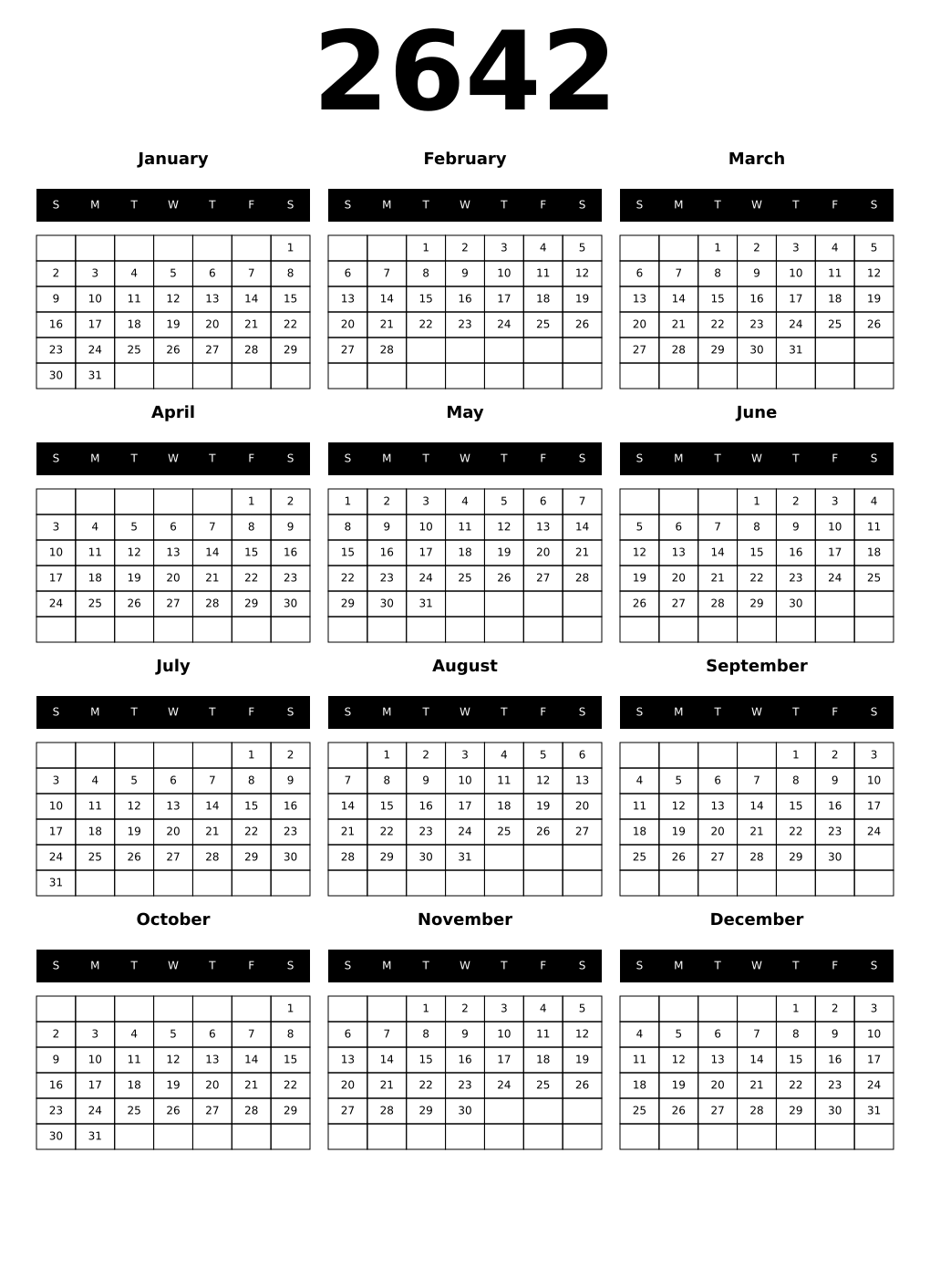 Printable 2642 Calendars
