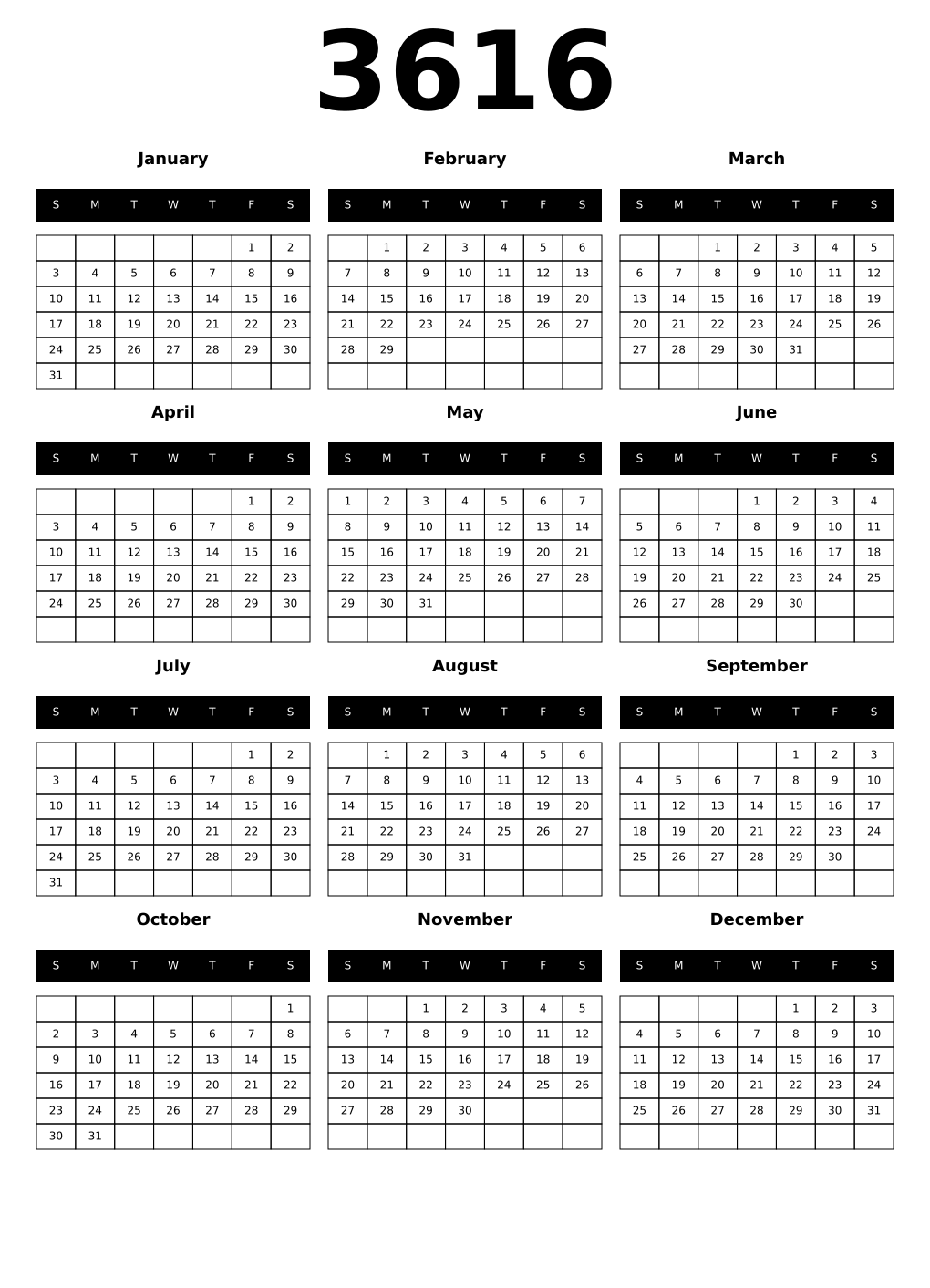 Printable 3616 Calendars