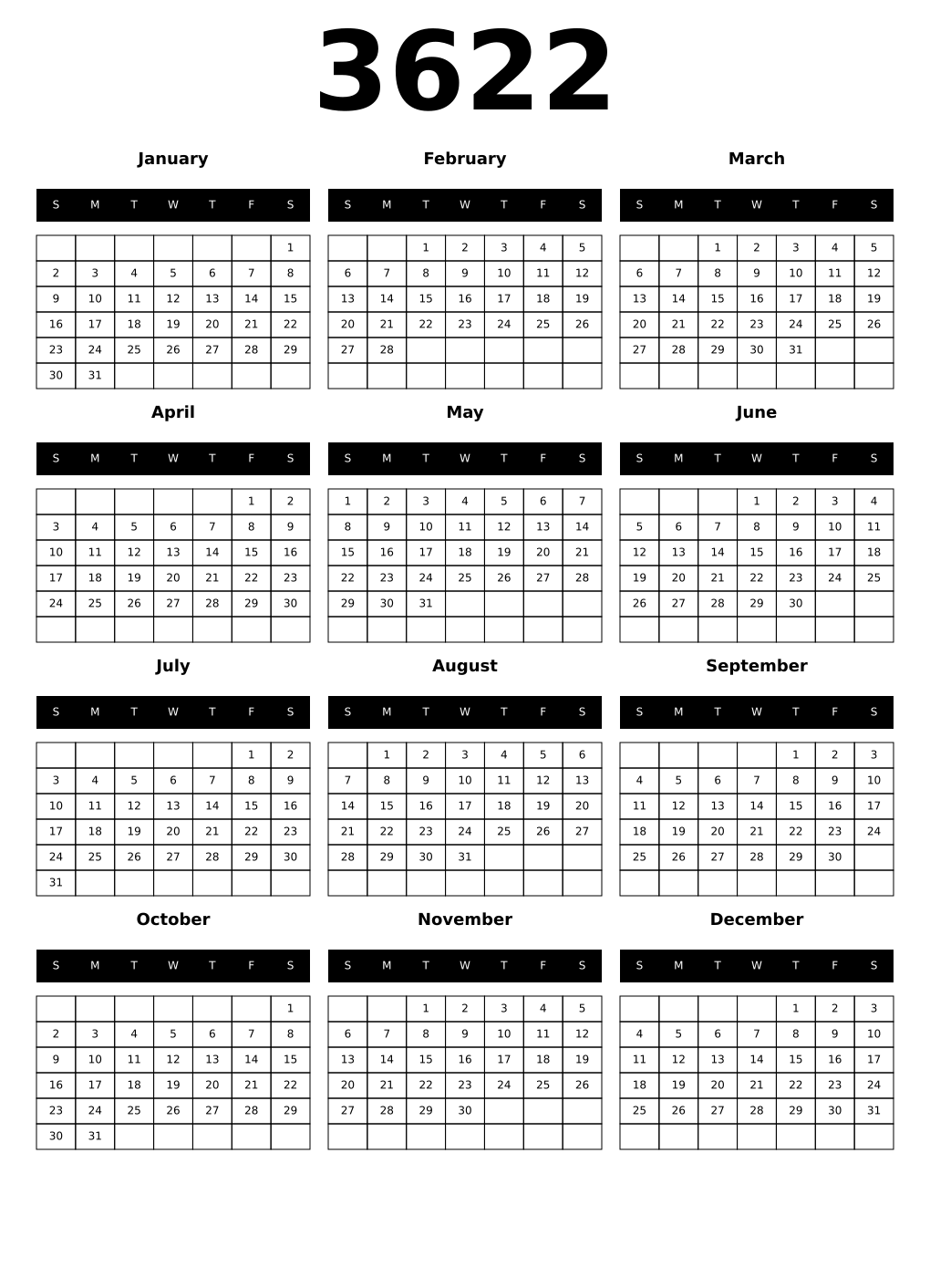 Printable 3622 Calendars