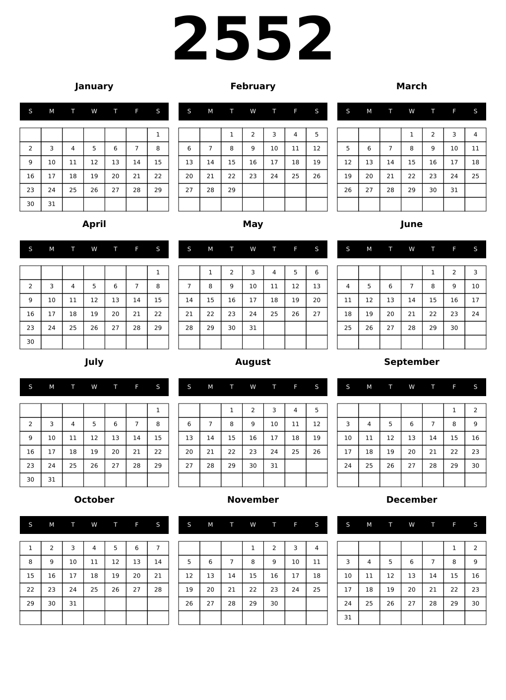 Printable 2552 Calendars