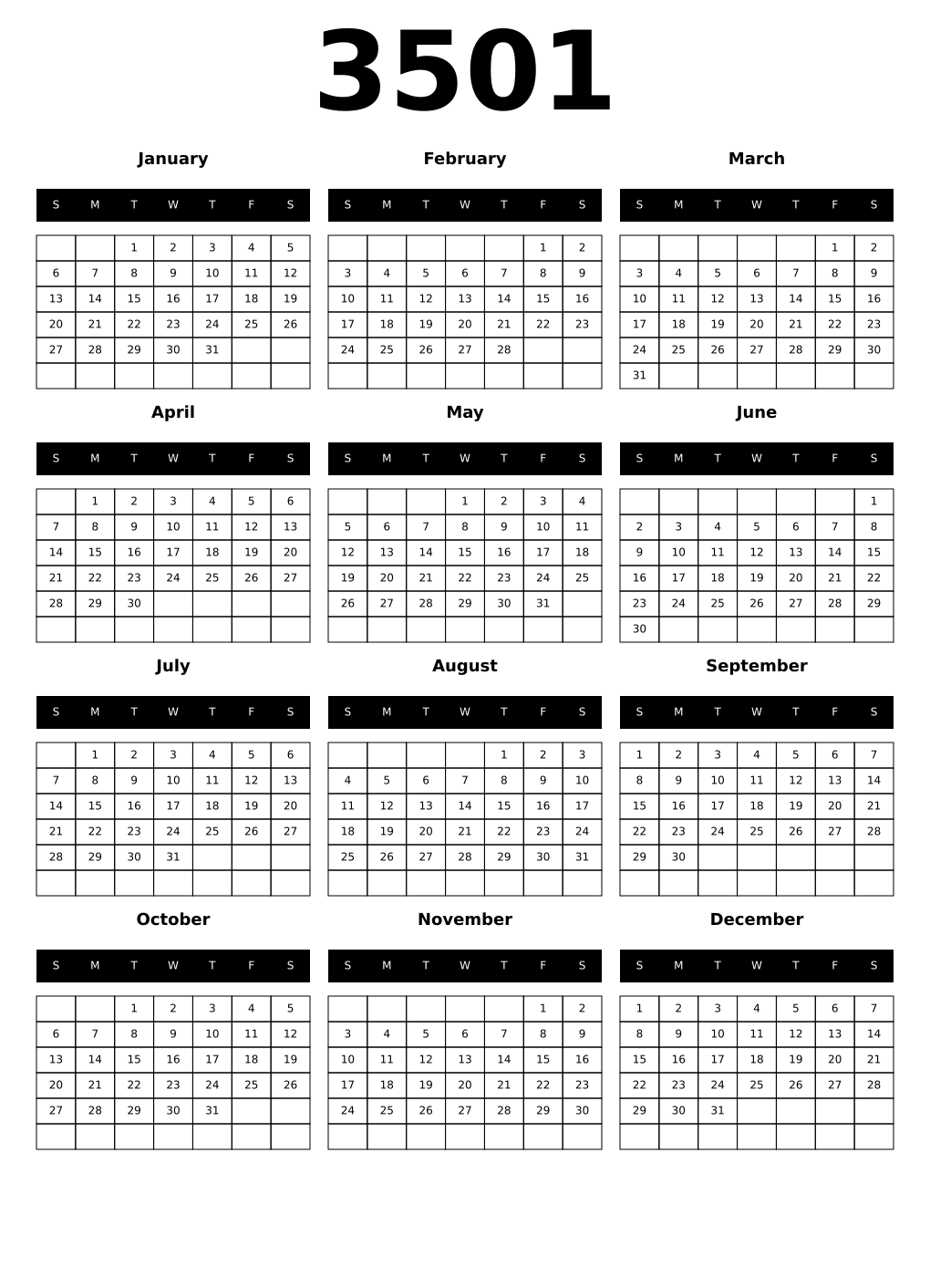 Printable 3501 Calendars