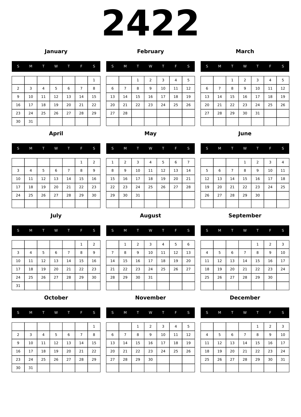 Printable 2422 Calendars
