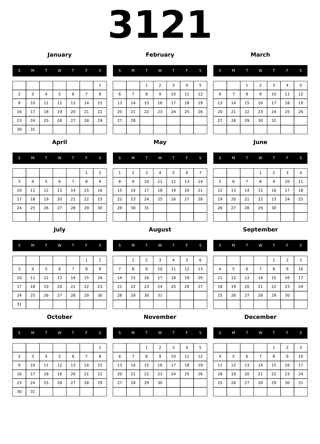 Printable 3121 Calendars