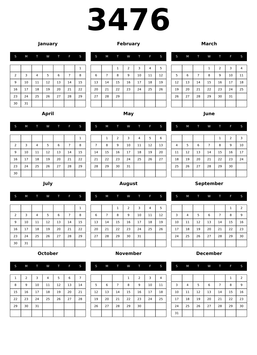 Printable 3476 Calendars