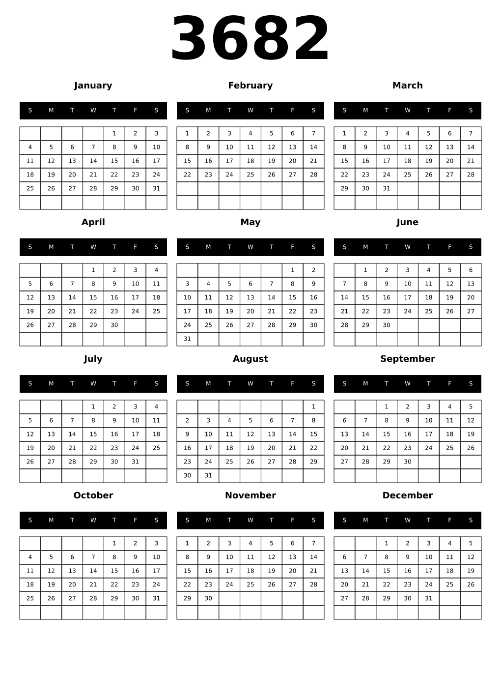 Printable 3682 Calendars