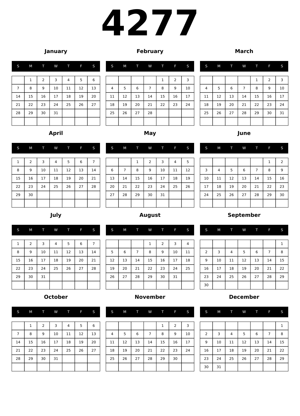 Printable 4277 Calendars